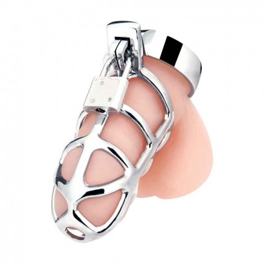 Серебристая металлическая клетка для члена с замком Enslave Cock Cage - BlueLine - купить с доставкой в Старом Осколе