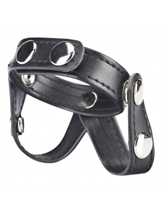 Кольцо на пенис с разделителем мошонки из искусственной кожи на клепках V-STYLE COCK RING - BlueLine - в Старом Осколе купить с доставкой