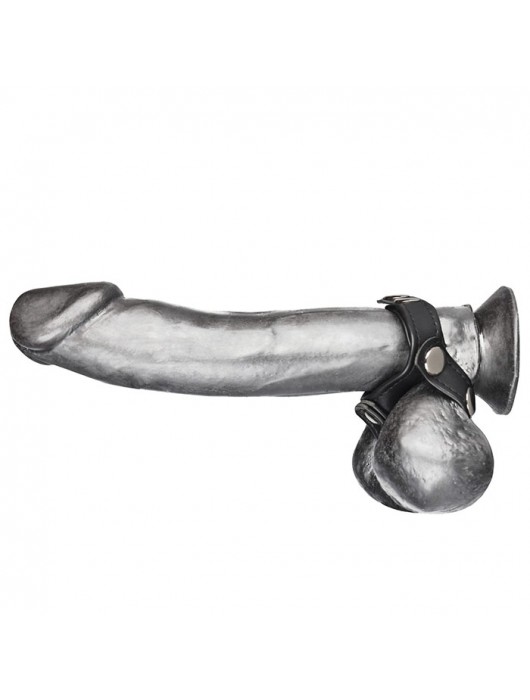 Кольцо на пенис с разделителем мошонки из искусственной кожи на клепках V-STYLE COCK RING - BlueLine - в Старом Осколе купить с доставкой