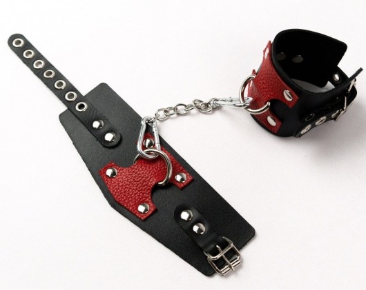 Черные кожаные оковы с красными вставками - Crazy Handmade - купить с доставкой в Старом Осколе