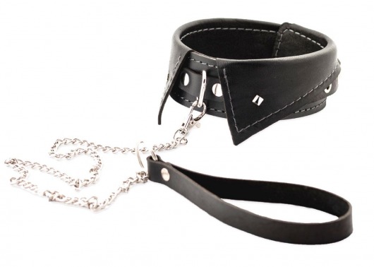Черный ошейник-воротничок с металлическим поводком - Crazy Handmade - купить с доставкой в Старом Осколе