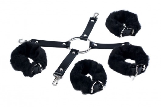 Черный набор для фиксации со съемными меховыми опушками - Лунный свет - купить с доставкой в Старом Осколе