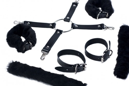 Черный набор для фиксации со съемными меховыми опушками - Лунный свет - купить с доставкой в Старом Осколе