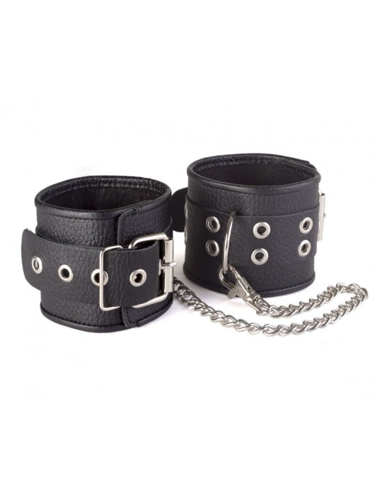 Кожаные черные оковы с широким ремешком, соединенные цепочкой - Sitabella - купить с доставкой в Старом Осколе