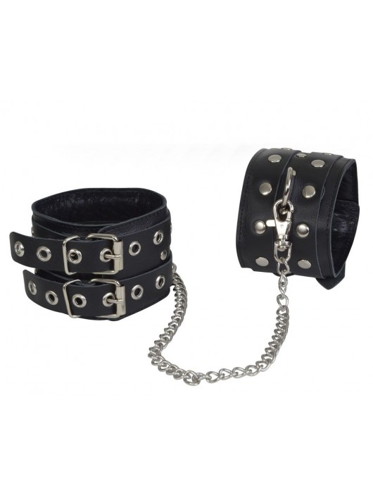 Чёрные кожаные оковы, соединенные цепочкой - Sitabella - купить с доставкой в Старом Осколе