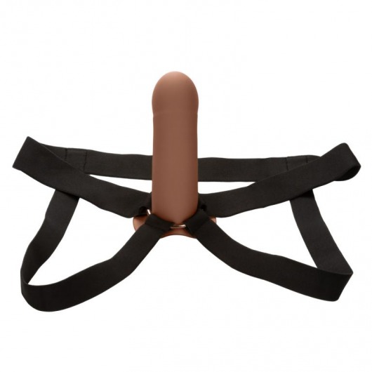 Коричневый фаллопротез из силикона Extension with Harness - 15,75 см. - California Exotic Novelties - купить с доставкой в Старом Осколе