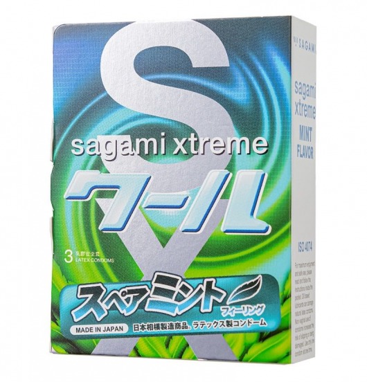 Презервативы Sagami Xtreme Mint с ароматом мяты - 3 шт. - Sagami - купить с доставкой в Старом Осколе