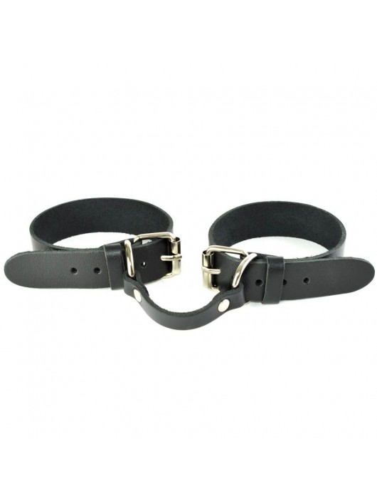 Черные кожаные наручники со съемной красной опушкой - Sitabella - купить с доставкой в Старом Осколе