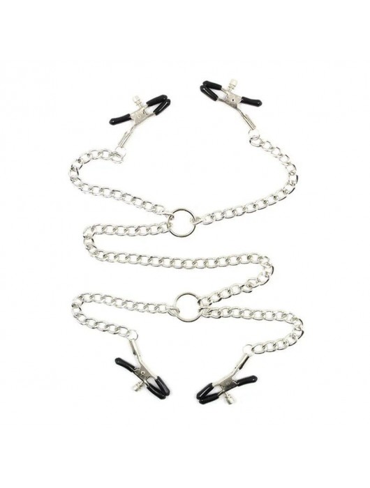 Серебристые зажимы для сосков и половых губ на тонкой цепочке - Notabu - купить с доставкой в Старом Осколе