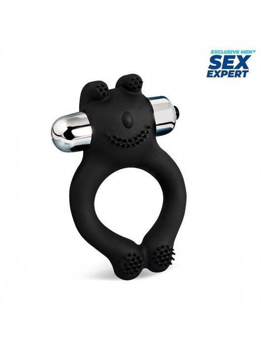 Черное силиконовое эрекционное виброкольцо Sex Expert - Sex Expert - в Старом Осколе купить с доставкой