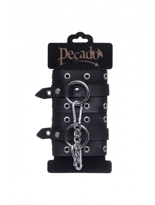 Черные кожаные однослойные наручники с люверсами - Pecado - купить с доставкой в Старом Осколе
