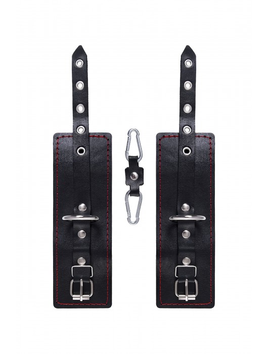 Черные кожаные однослойные наручники с контрастной строчкой - Pecado - купить с доставкой в Старом Осколе
