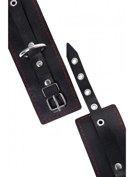 Черные кожаные однослойные наручники с контрастной строчкой - Pecado - купить с доставкой в Старом Осколе