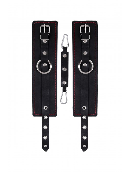 Черные кожаные однослойные оковы с контрастной строчкой - Pecado - купить с доставкой в Старом Осколе