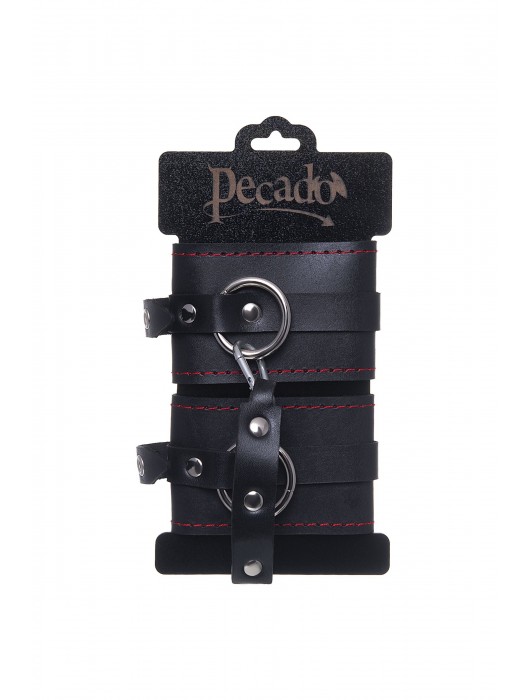 Черные кожаные однослойные оковы с контрастной строчкой - Pecado - купить с доставкой в Старом Осколе