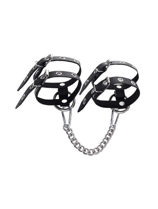 Черные однослойные кожаные оковы из двух ремешков - Pecado - купить с доставкой в Старом Осколе