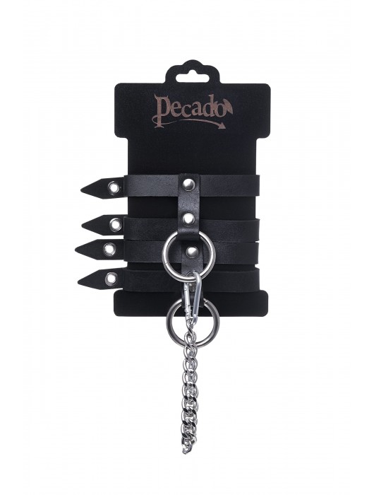 Черные однослойные кожаные оковы из двух ремешков - Pecado - купить с доставкой в Старом Осколе