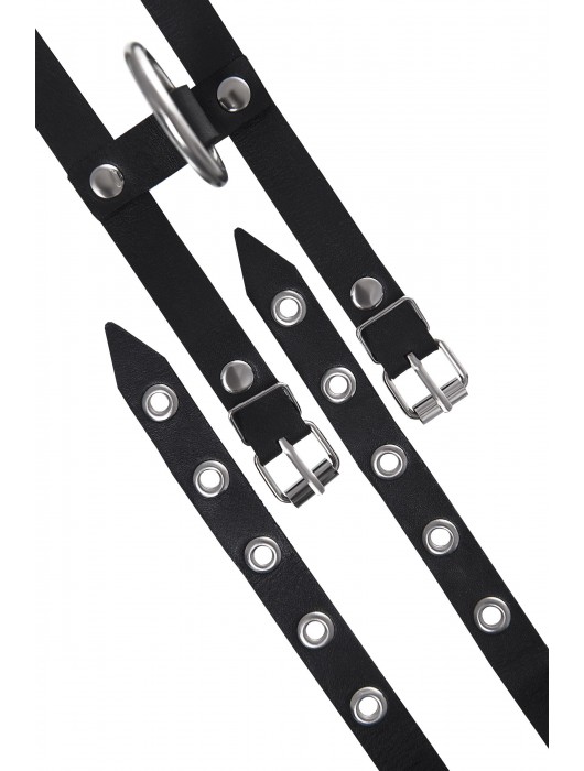 Черные однослойные кожаные оковы из двух ремешков - Pecado - купить с доставкой в Старом Осколе