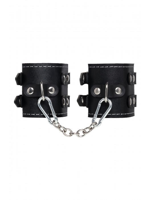 Черные кожаные наручники с двумя ремнями и красной подкладкой - Pecado - купить с доставкой в Старом Осколе