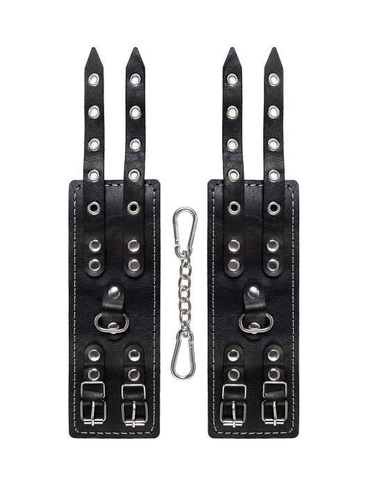 Черные кожаные наручники с двумя ремнями и красной подкладкой - Pecado - купить с доставкой в Старом Осколе
