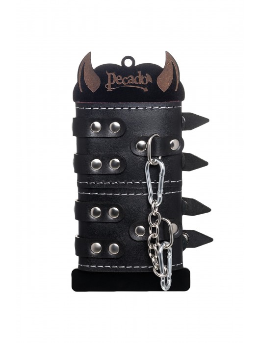 Черные кожаные наручники с двумя ремнями и красной подкладкой - Pecado - купить с доставкой в Старом Осколе