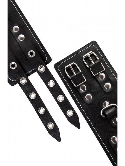 Черные кожаные наручники с двумя ремнями и красной подкладкой - Pecado - купить с доставкой в Старом Осколе