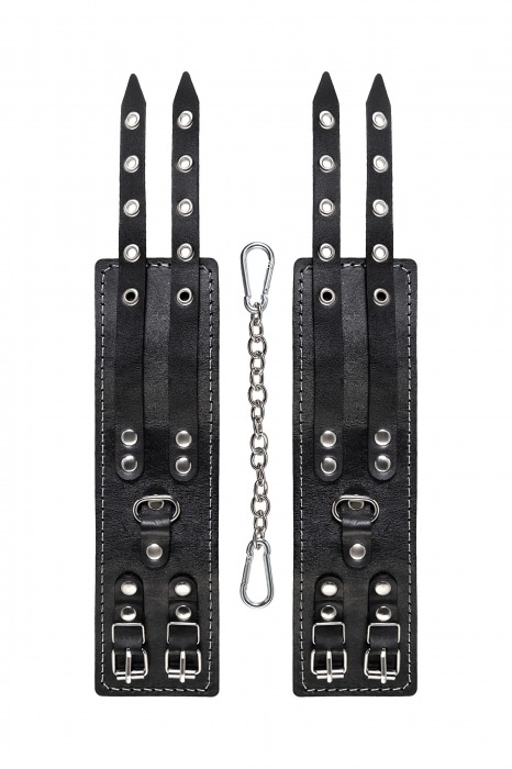 Черные кожаные оковы с двумя ремнями и красной подкладкой - Pecado - купить с доставкой в Старом Осколе