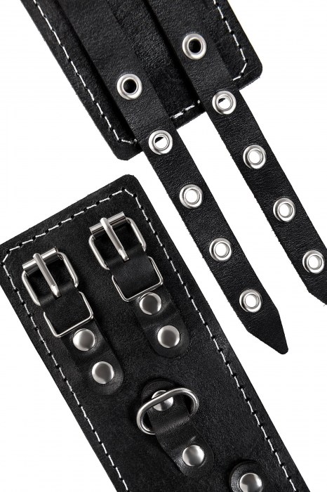 Черные кожаные оковы с двумя ремнями и красной подкладкой - Pecado - купить с доставкой в Старом Осколе