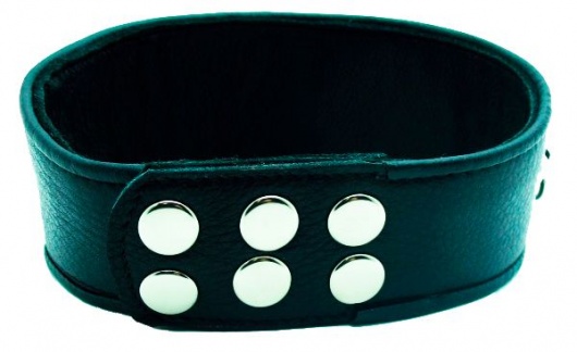 Чёрный кожаный ошейник с полукольцами и клёпками - БДСМ Арсенал - купить с доставкой в Старом Осколе