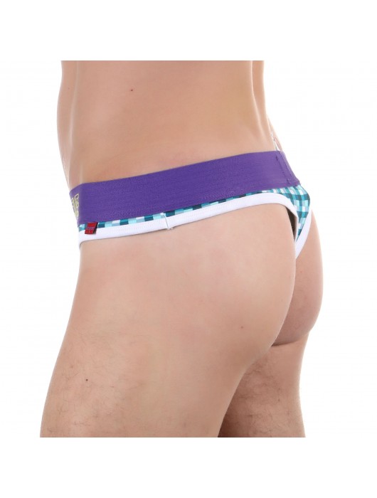 Бирюзовые клетчатые трусы-тонги с брендированным поясом - Boefje купить с доставкой