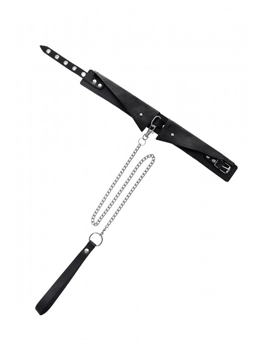 Черный кожаный ошейник-воротник с поводком - Pecado - купить с доставкой в Старом Осколе