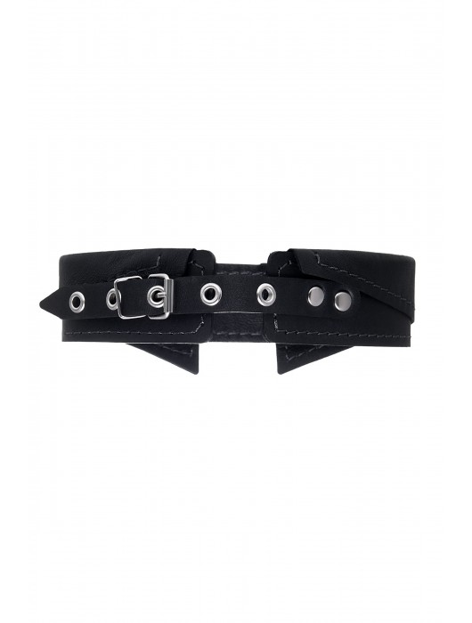 Черный кожаный ошейник-воротник с поводком - Pecado - купить с доставкой в Старом Осколе