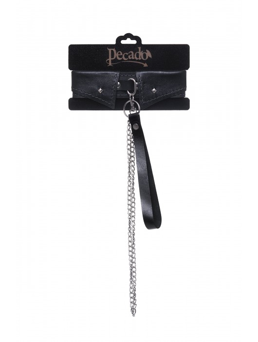 Черный кожаный ошейник-воротник с поводком - Pecado - купить с доставкой в Старом Осколе