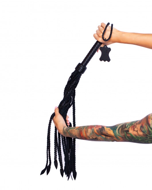 Черный плетёный флоггер Scandal из натуральной кожи - 78 см. - Scandal - купить с доставкой в Старом Осколе