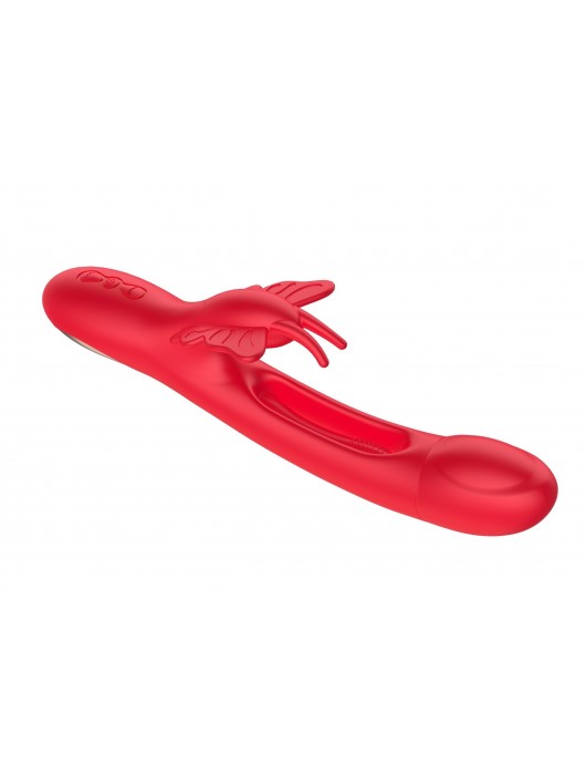 Красный вибратор-кролик с функцией фингеринга - 25,5 см. - Secwell