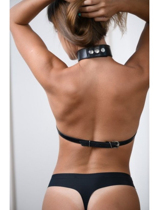 Черная кожаная сбруя с ошейником plus size из нежной кожи - БДСМ Арсенал - купить с доставкой в Старом Осколе