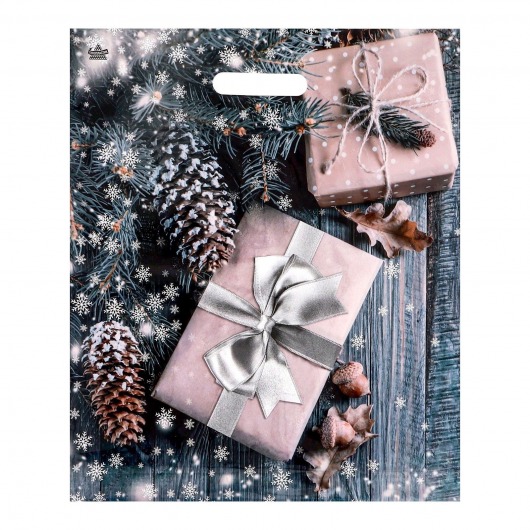 Новогодний пакет с принтом в виде подарков и вырубной ручкой (45х38 см) - Сима-Ленд - купить с доставкой в Старом Осколе