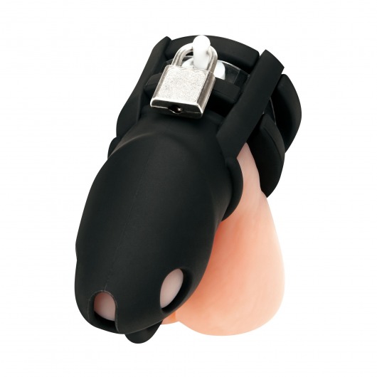 Черная клетка для пениса Silicone Small 2 in Cock Cage With Ball Divider - BlueLine - купить с доставкой в Старом Осколе