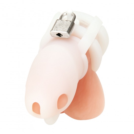 Белая клетка для пениса Silicone Small 2 in Cock Cage With Ball Divider - BlueLine - купить с доставкой в Старом Осколе