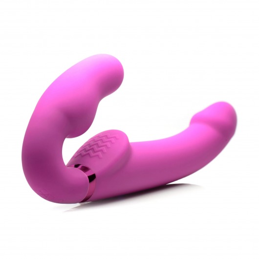 Розовый безремневой страпон с вибрацией и функцией расширения Inflatable Ergo-Fit Strapless Strap-On - XR Brands - купить с доставкой в Старом Осколе