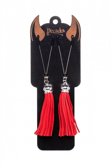 Зажимы на соски «Вилки» с красными кисточками из замши - Pecado - купить с доставкой в Старом Осколе