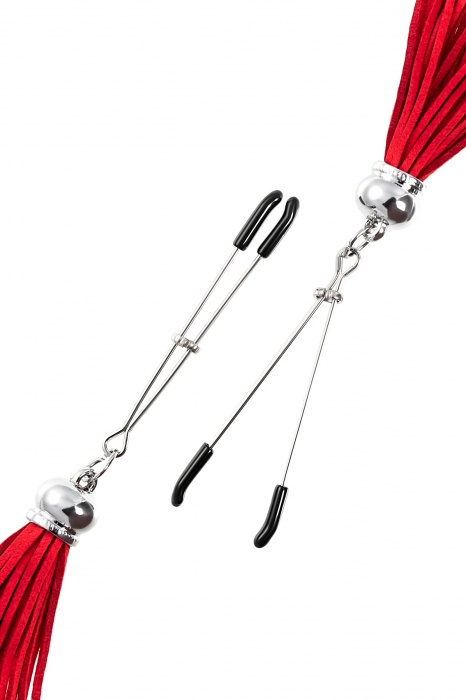 Зажимы на соски «Вилки» с красными кисточками из замши - Pecado - купить с доставкой в Старом Осколе