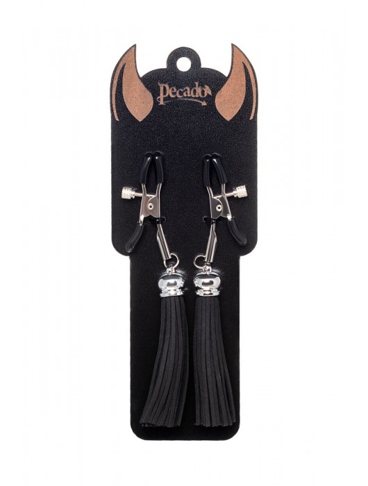 Зажимы на соски «Прищепки» с черными кисточками из замши - Pecado - купить с доставкой в Старом Осколе