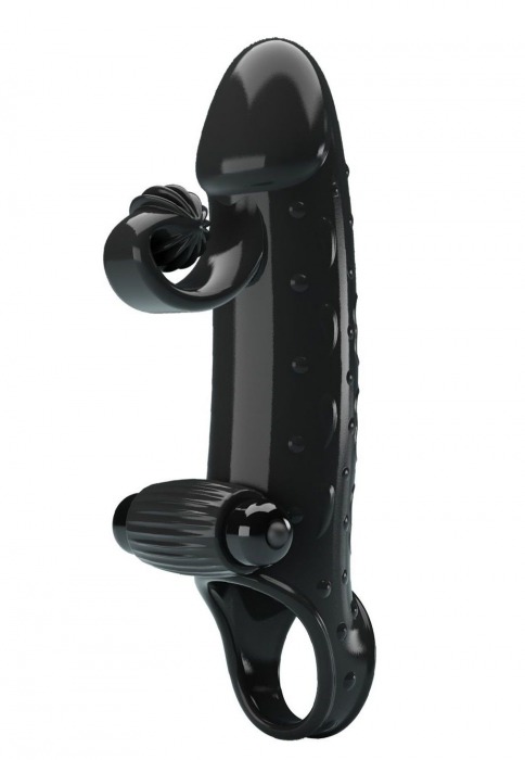 Черная вибронасадка на пенис с подхватом мошонки - 20 см. - Baile - в Старом Осколе купить с доставкой