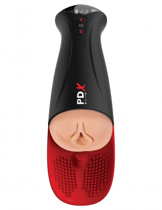 Телесный мастурбатор-вагина в черной колбе с вибрацией Fuck-O-Matic Pro XL - Pipedream - в Старом Осколе купить с доставкой
