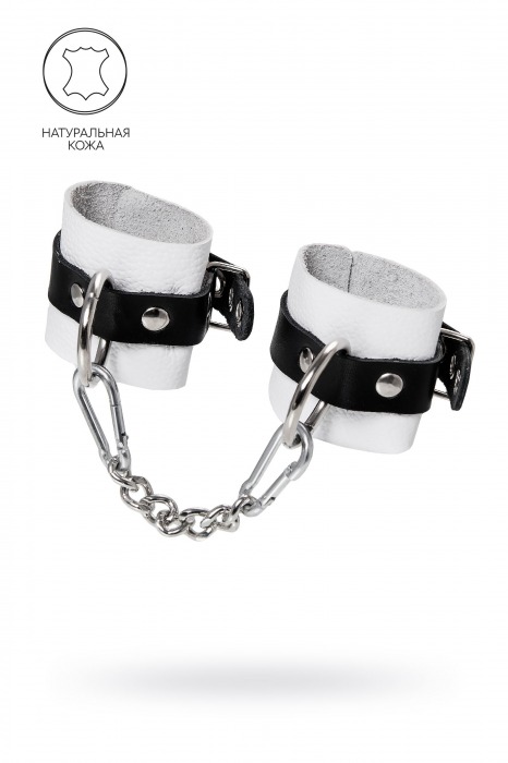 Бело-черные кожаные наручники с одним ремешком с люверсами - Pecado - купить с доставкой в Старом Осколе