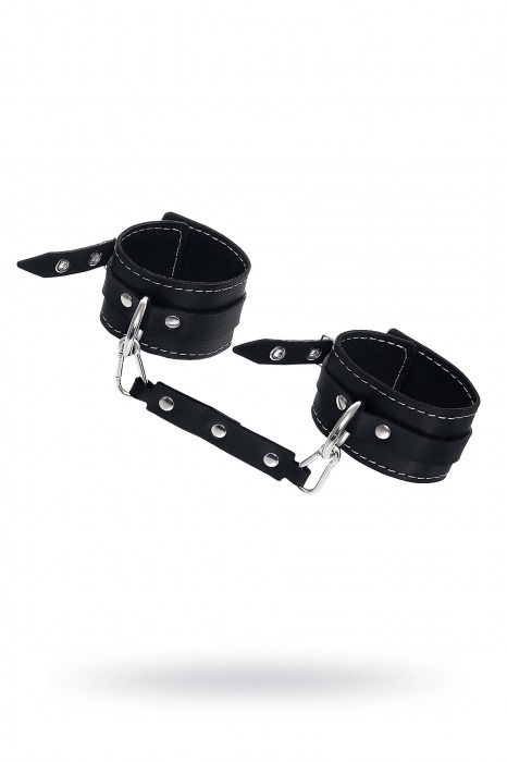 Черные двухслойные кожаные оковы с белой строчкой - Pecado - купить с доставкой в Старом Осколе