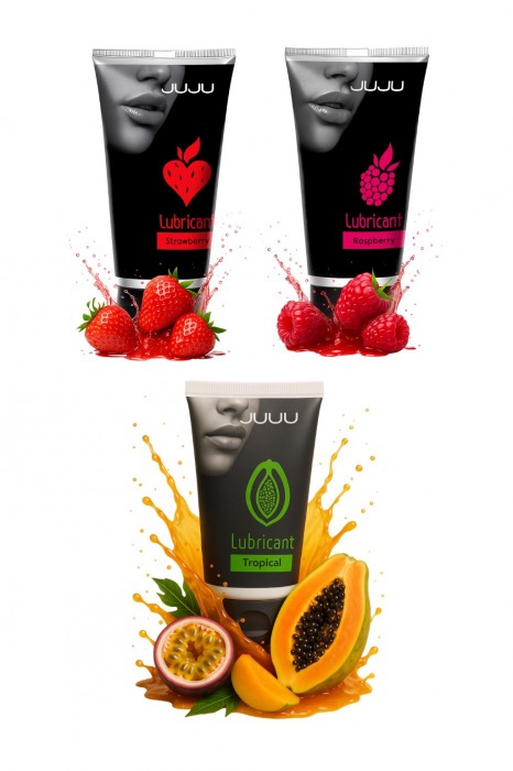 Набор из 3 съедобных лубрикантов JUJU (клубника, малина, тропические фрукты) - JuJu - купить с доставкой в Старом Осколе