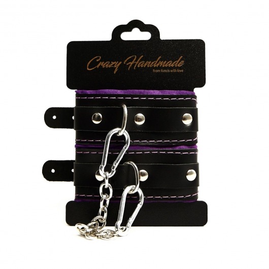 Черно-фиолетовые скругленные наручники с мягкой подкладкой - Crazy Handmade - купить с доставкой в Старом Осколе