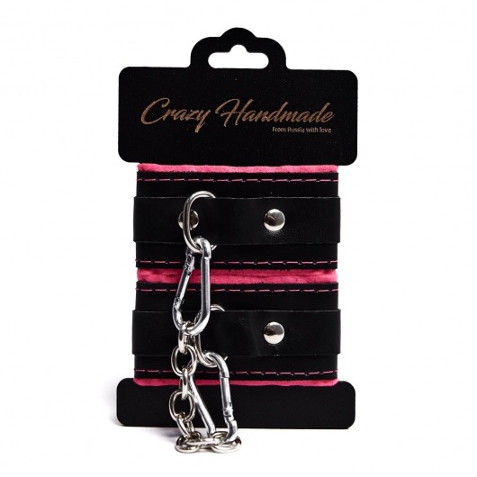 Черно-розовые скругленные наручники с мягкой подкладкой - Crazy Handmade - купить с доставкой в Старом Осколе